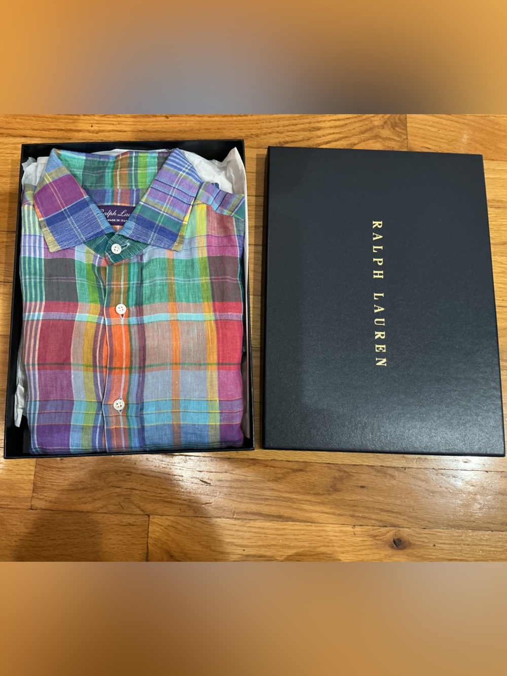 Polo Ralph Lauren Men’s Multicolor Plaid Chambray 100% Linen Button-Down Shirt